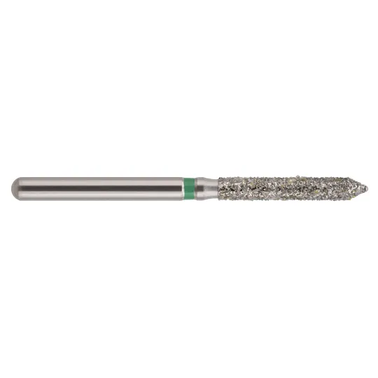fraise diamantée CoolCut cylindre biseauté long 131-016C (886) gros grain bague verte C