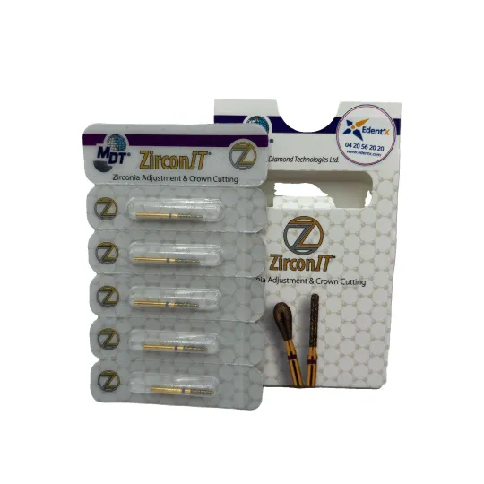 blister de 5 fraises dentaires diamantées à zircone ZIRCONIT Cylindro-conique longue 198L-016