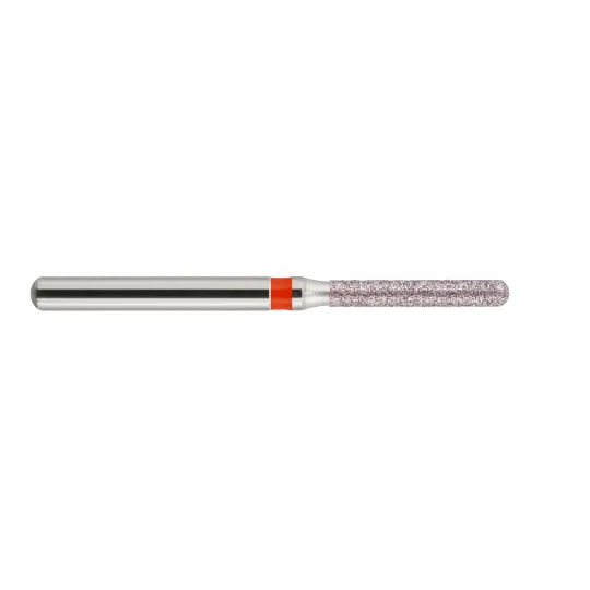 fraise diamantée CoolCut cylindre bout rond 141-014F (881KS1) grain fin bague rouge F